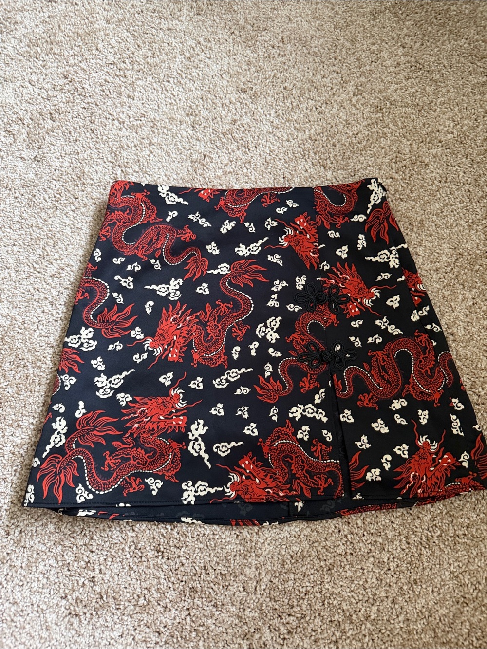 Zara Black Mini Skirt with Red Dragon Print